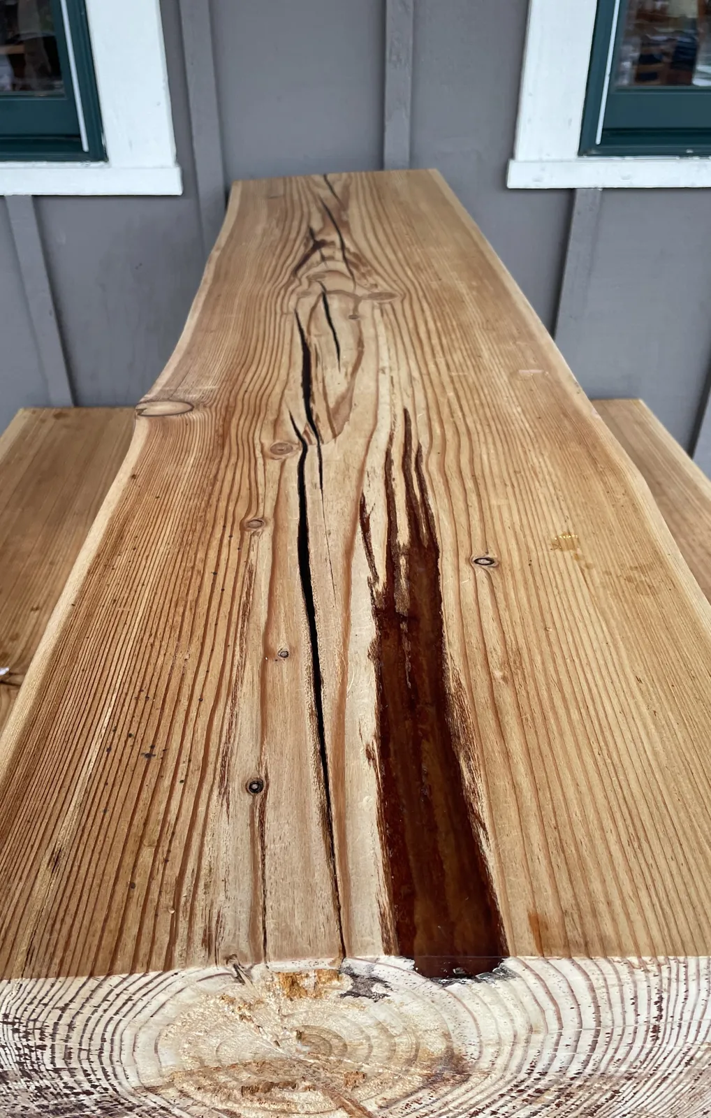 Finished tabletop showing the epoxy-filled crack